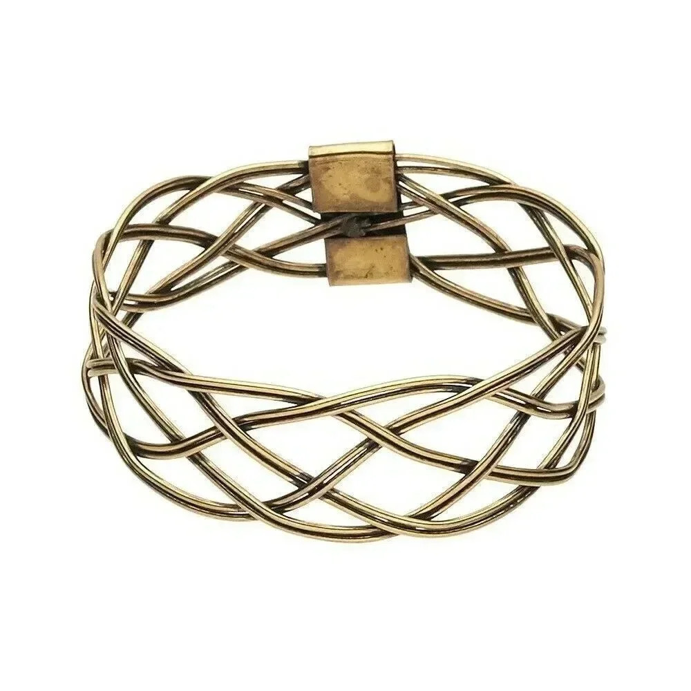 Avant Garde Antiqued Gold Brass Open Woven Wide Metal Bangle Bracelet
